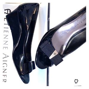 Etienne Aigner black patent leather peep. Sz 8